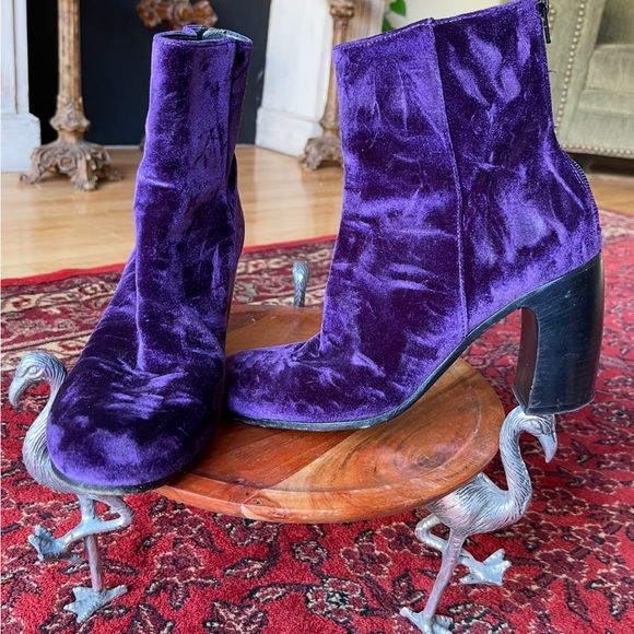 ANN DEMEULEMEESTER Purple Velvet Vintage Lavato Prugna Ankle Boots Sz 38 Size 8 - Picture 6 of 11